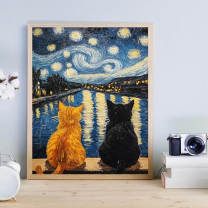Van Gogh Black Cat Paint by Numbers Kit for Adults Beginner (Without Frame) - color: YH03834