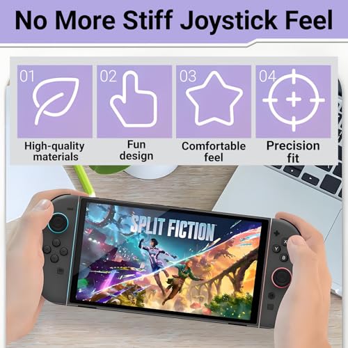 Switch 2 Thumb Caps, 8PCS Soft Silicone Joystick Caps Compatible with Switch 2 Joycon, Non-Slip Protective Thumbstick Covers for Better Control & Stick Protection,Black - color: Black