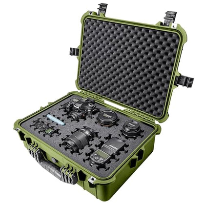 Eylar 20" Large Hard Case Equipped With Ragar Reconfigurable & Reusable XP Crosslinked Foam Insert, Waterproof, Shockproof For Equipment, Drones And Cameras (2 Ragar Layers) (Green)