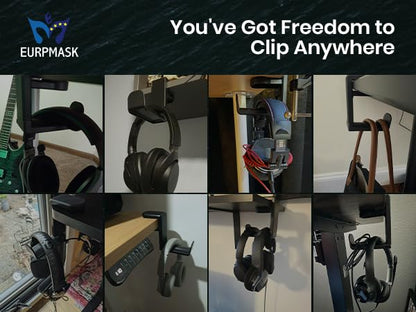 EURPMASK Rotating Headphone Stand,Adjustable Clamp-on Headset Holder Hanger - color: Black 1 Pack
