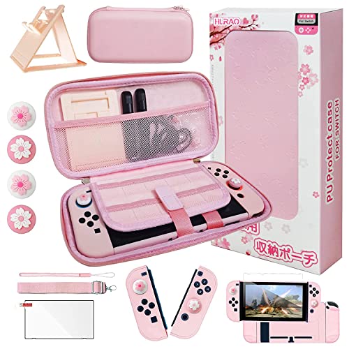 Pink Travel Carrying Case Accessories Kit Compatible with Nintendo Switch (NOT Fit OLED/Lite).Pink Switch Hard Protective Cover,Adjustable Stand,Screen Protector & Cute Thumb Grips 10 in 1 Gift. - color: Switch 2017 Original