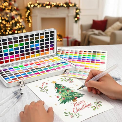 168 Solid Watercolor Paint Set with Brushes and Blank Coloring Book - color: 168 Colors