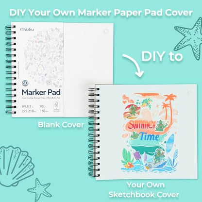 Ohuhu 8.3"x8.3" Double-Sided Bleedproof Marker Pad Art Sketchbook 60 Sheets - size: 8.3" x 8.3"