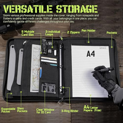 Livans Portfolio Padfolio Binder with Detachable 3-Ring Planner & A4 Paper - color: Black