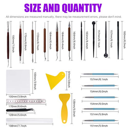 Swpeet 21Pcs Modeling Clay Sculpting Tools Kits, Handle Double-Sided Set, Dual-Ended Design Pottery Tools, Plastic Ball Rod Stylus Modeling Tools, Clay Roller, Clay Scarper for Modeling Clay