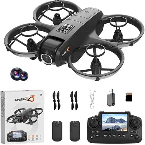 ikaufen YL3 Mini Drone with Dual Camera, Optical Flow Hover, 50X Zoom, 360° Stunt Roll, RC Quadcopter for Kids & Beginners with Screen Remote Control (YL3 screen control Black) - size: YL3 Dual Camera Screen Control Black
