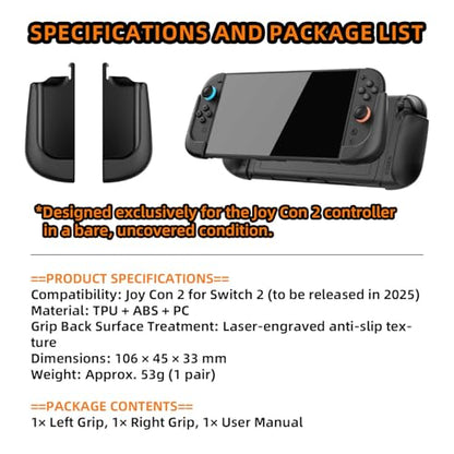 IFYOO NexGrip Ergonomic Grip Set for Nintendo Switch 2 Joycons, Grip Case Compatible with Joy Con 2 Controller, Compatible with Switch 2 Joycon, Switch 2 Accessories - Black