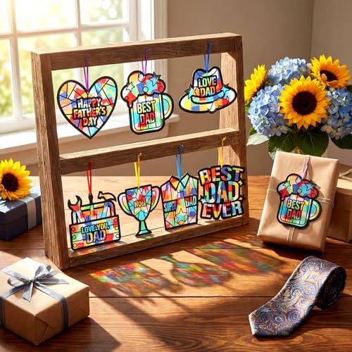 Eersida 32 Pcs Best Dad Suncatcher Craft Kit Stained Glass DIY - style: Best Dad
