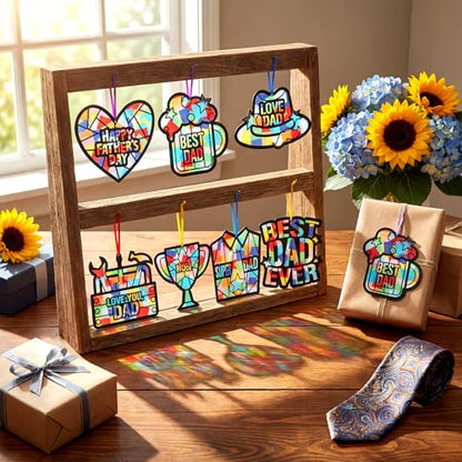Eersida 32 Pcs Best Dad Suncatcher Craft Kit Stained Glass DIY - style: Best Dad