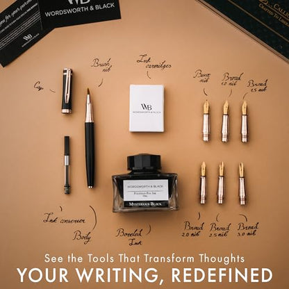 Wordsworth & Black Luxury Calligraphy Pen Set, 6 Nibs, Black Rose - color: Black Rose Gold