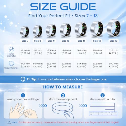 Smart Ring for Women & Men, Sleep and Stress Fitness Tracker (Silver 7) - color: Silver, size: 7
