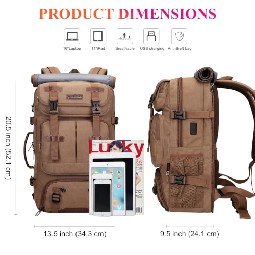 WITZMAN Travel Backpack for Men 45L Large Carry-on Airline Approved - color: Brown