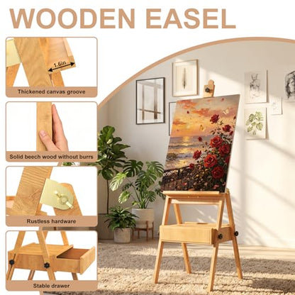 Large Beech Wood H-Frame Easel,Painting Easel with Storage Drawer,Up to 36" - color: Solid Wood