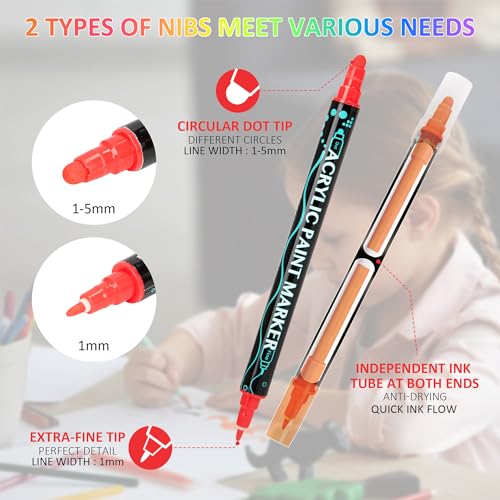 SMOOTHERPRO 3Pcs White Gel Pens and 24 Colors Acrylic Paint Markers