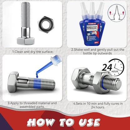 Thread Lock Blue and Red, Threadlocker Medium and High Strength, Thread Locker for Nuts, Bolts, Fasteners and Metals, Against Losening and Leakage
