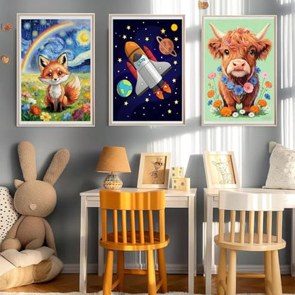 HITO Fox Paint by Numbers Kit for Kids 6-8-12 with Frame Easel 8X12 inch - color: Fox