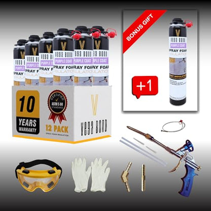 Vega Bond Purplecoat Closed Cell Spray Foam Air Sealant (12 Pack + Gun) - size: 12 Pack
