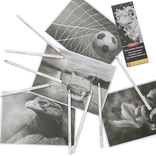 PANDAFLY White Charcoal Pencils Set, 8 Pack, Sketch Highlight Pencils - color: White