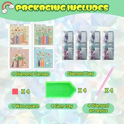 ICYANART 4 Pack Diamond Art Painting Kits for Kids Ages 6-8-12 6x6Inch - color: Books