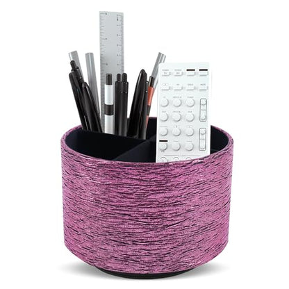 Round Leather Art Supply Organizer,Remote Control Holder,360-degree Rotating Pen Organizer with 4 Compartments(1-Light Tree Pink) - color: 1-Light Tree Pink