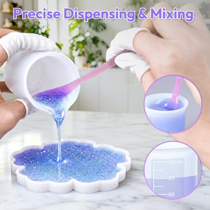 HeyClear Silicone Measuring Cups Kit for Epoxy Resin 600&100ml Mixing Cups - size: 600ML+100ML