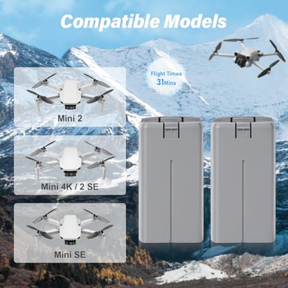 Mini 2 Series Intelligent Flight Battery 2Pack 2400mAh 7.7V Replacement Battery Compatible with DJI Mini 2/2 SE/ 4K Up to 31Mins Flight Time - style: 2PACK