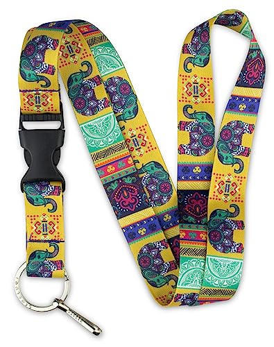 Limeloot Lanyard for Keys, ID Badge, Accessories | Neck Lanyard for Men and Women with Quick Release Buckle and Flat Ring - color: Colorful Elephants