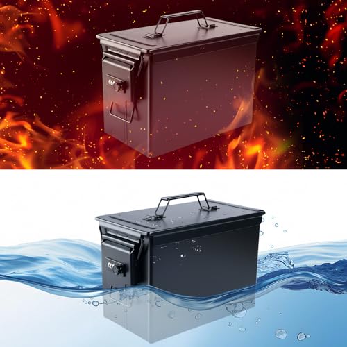 Ammo Can&Ammo Box, Fireproof & Waterproof Metal Storage Box - Perfect for Ammo, Lithium Batteries & RC Car Batteries (Square Lock, Khaki-12.8 * 7.4 * 6.1") - color: Khaki-12.8*7.4*6.1", style: Square Lock