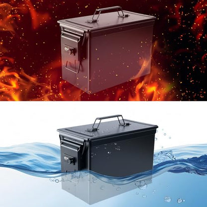Ammo Can&Ammo Box, Fireproof & Waterproof Metal Storage Box - Perfect for Ammo, Lithium Batteries & RC Car Batteries (Square Lock, Khaki-12.8 * 7.4 * 6.1") - color: Khaki-12.8*7.4*6.1", style: Square Lock