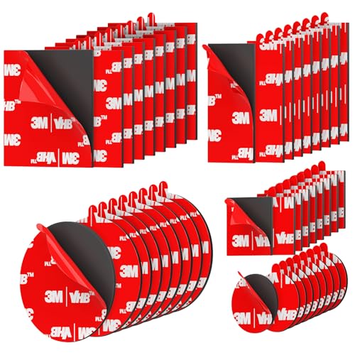 Double Sided Tape Heavy Duty 40PCS Adhesive Pads 1“ and 2” Squares Dots Rectangles Strong Waterproof Mounting Tape for Dashboard Dash Cam Windshield Suction Cup Phone Holders Black