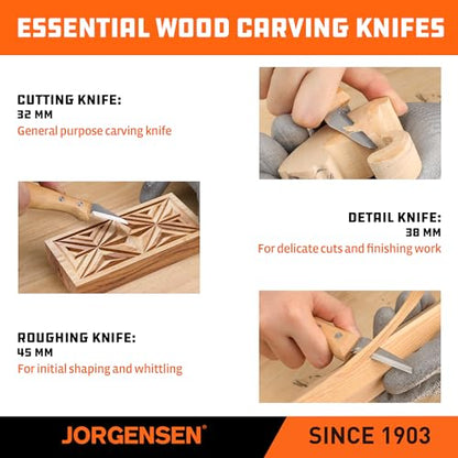 Jorgensen 3-Piece Wood Carving Tool Set with Stainless Steel Knives