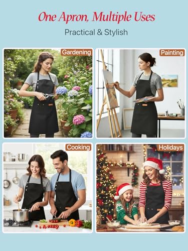 Aprons for Women Men, Water-Resistant Kitchen Aprons for Cooking - color: Black