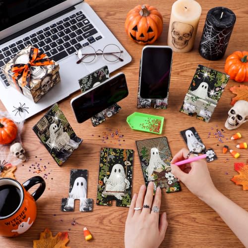 Saillong 6 Pcs Halloween Ghost Diamond Painting Phone Holder, Full Drill - style: Halloween Ghost