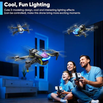 Drone with Camera, Dual 720HD, Drone for Kids with Cool Lights, Gestures Control, Vertical Shooting, Waypoint Flight, Gravity Control, 3D Flip, 3-Speeds, Drones for Adults, Beginners, Kids