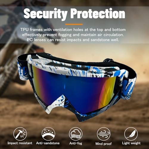 ATV Goggles Dirt Bike Goggles Motorcycle Motocross Offroad Racing - color: Blue Graffiti Frame+colorful Lens