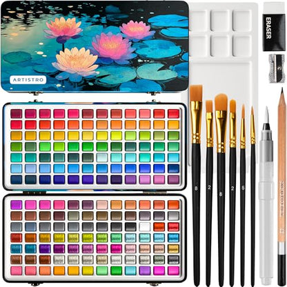 ARTISTRO Watercolor Paint Set with Palette & Brush Pens - 168 Colors