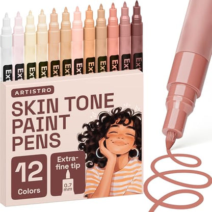ARTISTRO 12 Skin Tones Paint Pens for Glass Marking - Extra-Fine Tip - color: Skin Tone
