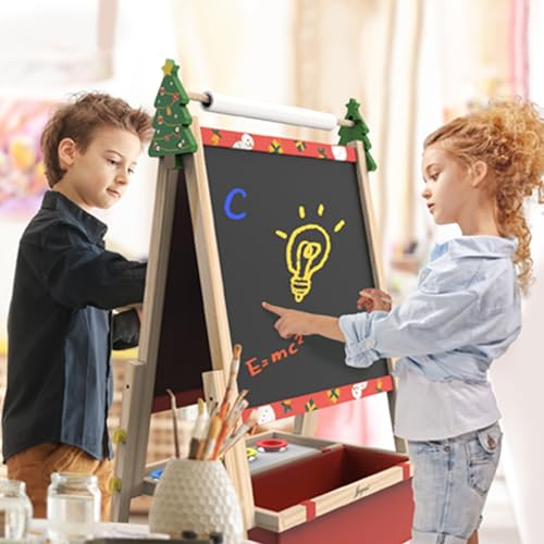 Joyooss Art Easel for Kids Easel for Toddler with Paper roll Red - color: Red Easel