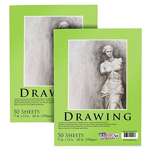 U.S. Art Supply 9" x 12" Premium Drawing Pad, Pack of 2 (50 Sheets Each)