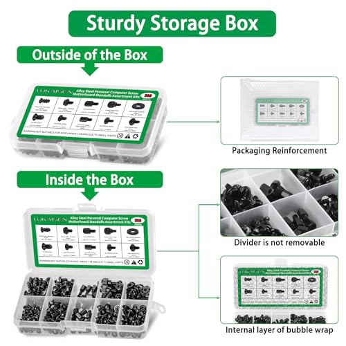 350 Pcs Black Computer Screws Kit PC Motherboard Standoffs SSD Set - color: 350 Pcs Black PC Screw