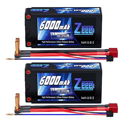 Zeee 2S Shorty Lipo Battery 6000mAh 7.6V 120C with 5mm Bullet to T Plug