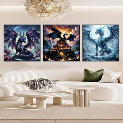 Ekuxom 3 Pack Diamond Art Kits for Adults-Dragon Diamond Painting - color: Dragon