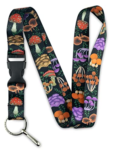 Limeloot Lanyard for Keys, ID Badge, Accessories | Neck Lanyard for Men and Women with Quick Release Buckle and Flat Ring - color: Mushrooms