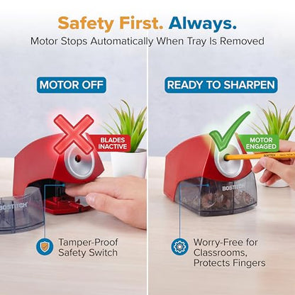 Bostitch Electric Pencil Sharpener for Classroom and Desk, Stall Free, Red - color: Red (Pack of 1)