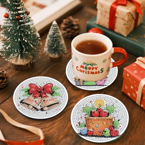 HHMATITS 8 Pcs Christmas Diamond Art Coasters, Diamond Painting Coasters - color: Christmas-2