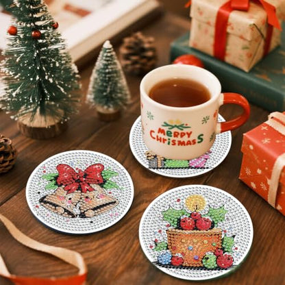 HHMATITS 8 Pcs Christmas Diamond Art Coasters, Diamond Painting Coasters - color: Christmas-2