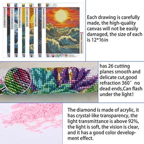 DOTSOPS 6 Pack Great Wave Diamond Painting Kits for Adults Painting Kit - color: Sunset