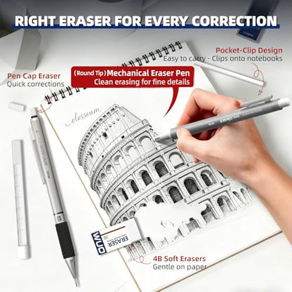 WUO 0.7 mm Mechanical Pencil Set with Eraser Pen Storage Case, 3 PCS - color: Black 2 - 0.7mm (3 Pack)