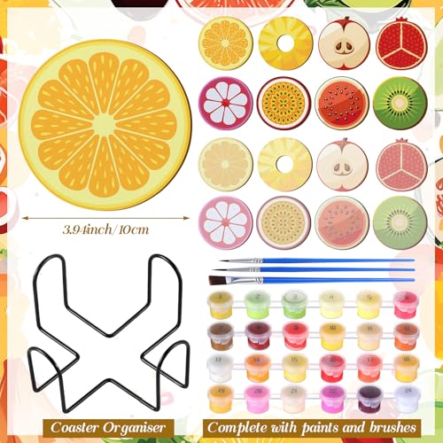 Reallnaive 8 Pcs Fruit Paint by Numbers Kit for Adults Wooden Coasters - style: Fruit