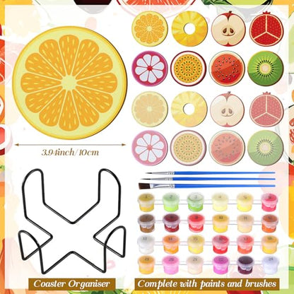 Reallnaive 8 Pcs Fruit Paint by Numbers Kit for Adults Wooden Coasters - style: Fruit